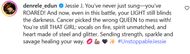 Denrele Edun's comment on Jessie's post. (Image via Instagram/@jessiej)